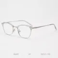 Detailed close-up view of the retro metal optical glasses frame with clear lenses. - Transparent Silver Gray C4