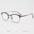 Vintage metal half-rim prescription glasses frame for men and women, stylish optical eyewear. - Bronze Tortoise C5