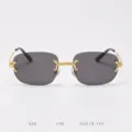Vintage rimless sunglasses for women and men, luxury gold metal frame with dark lenses. - 18K Gold Grey Lenses C48