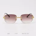 Retro rimless gradient sunglasses with metallic gold C-bridge and detailed luxury temple design. - 18K Gold Gradient Coffee C101