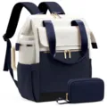 Marineblauer und cremefarbener Laptop-Rucksack mit Zubehörbeutel für Damen - Neues Farbblock 2-teiliges Set (inkl. Kosmetiktasche) / Beige/Schwarz