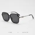 Fashion oversized polarized sunglasses for women, retro black frame with metal temples. - Glossy Black C1