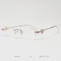 Close up detail of women's fashion rimless oval optical frame with delicate rhinestones. - Rose Gold C3