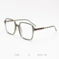 Vista detallada de la montura de gafas cuadrada verde transparente con varillas carey. - Verde hierba y carey C5