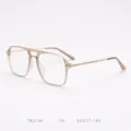 Σκελετός ορατών γυαλιών πιλότου διπλής γέφυρας, ρετρό τετράγωνα γυαλιά για καθημερινή χρήση. - Ματ καφέ και χρυσό C4