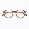 TR90 vintage round eyeglass frame for women, clear anti-blue light glasses detail view. - Brown Tea C55