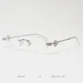 Rimless oval eyeglasses frames for women, stylish silver metal optical glasses with sparkling rhinestones. - Silver C4