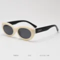 Λεπτομερης οψη vintage οβαλ γυαλιων ηλιου cat-eye με κρεμ σκελετο και μαυρους βραχιoνες. - Λευκός σκελετός μαύροι βραχίονες C22