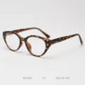 Tortoiseshell cat-eye eyeglasses frame detail, stylish retro optical frame with size info. - Tortoiseshell C5