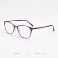 Detailed view of purple plastic-steel optical glasses frame with stylish black temples. - Transparent Purple C7