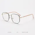Stylish large frame anti-blue light glasses metal optical frame for daily wear and fashion. - Gold Frame Brown Rim C3
