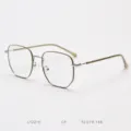 Korean style metal optical glasses frame for men and women big frame anti blue light - Silver Frame Mustard Green C4