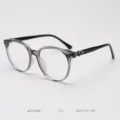Clear round eyeglasses frame with metal temple decor, stylish optical eyewear piece. - Transparent Grey Black Temple C3