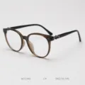 Classic large round frame glasses frame with retro floral metal hinge details for daily wear. - Brown Tea Black Temple C4