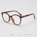 Tortoise shell round optical glasses frame with stylish metal temple decoration for daily wear. - Matte Leopard C5