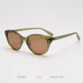 Detailed view of stylish olive green TR90 cat-eye polarized sunglasses with brown lenses. - Olive Green Frame Tea Lens C12