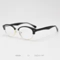 Retro half-frame optical glasses frame for men and women, black and gold metal details. - Glossy Black C1