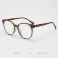 Large round frame optical glasses with stylish temple details and comfortable fit for daily wear. - Grass Green Tortoise Temple C6
