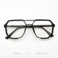 Black geometric double-bridge optical glasses frame detail view, size 56-18-148 T7246 - Glossy Black C1