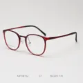 Korean retro round plastic steel myopia eyeglasses frame, trendy optical eyewear for men and women. - Burgundy