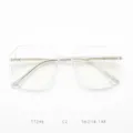 Detailed view of clear oversized double bridge optical glasses frame, retro style. - Transparent White C2