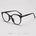 Black round optical glasses frame with stylish metal temple decoration for daily wear and fashion. - Matte Black C8