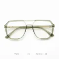 Détail de monture de lunettes optiques polygonale à double pont rétro en gris translucide - Gris vert herbe C5