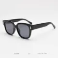 Close-up detail of black acetate square frame sunglasses, polarized lenses, stylish daily wear. - Glossy Black Full Gray C1