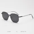 Classic metal polygon polarized sunglasses for men and women, lightweight frame and black lenses. - Black Frame / All Grey C2