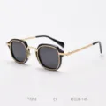 Vintage metal polarized sunglasses, retro square frame stylish eyewear for men and women street fashion. - Gold / Glossy Black C1