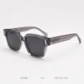 Detail shot of translucent grey chunky frame sunglasses with black lenses and metal rivets. - Olive Green Gray C3
