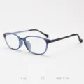 Detailed view of blue TR90 optical glasses frame, lightweight retro style spectacle. - Sapphire Blue