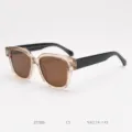 Close-up detail of stylish oversized fashion sunglasses with clear frame and brown lenses. - Transparent Dark Brown / All Brown C5