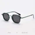 Detailed retro small square sunglasses featuring black green metal frames for trendy street snap. - Matte Green / Glossy Black C4
