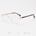Detailed view of clear TR90 optical glasses frame with contrasting temples and size specs. - Clear White