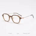 Fashionable polygon tortoise shell optical glasses frame with slim metal temples for daily wear. - Matte Leopard C32