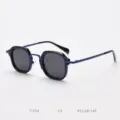 Vintage metal polarized sunglasses with unique square frame, stylish eyewear for trendy street look. - Matte Blue / Glossy Black C5