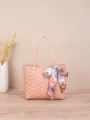 Rosa gesteppte Handtasche für Damen, schicke Pendlertasche mit elegantem bedrucktem Seidenschal. - Rosa