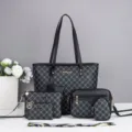 Women 6-piece tote bag set black diamond pattern casual large capacity shoulder handbag - Six Items (SSP-209) / Black