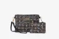 Chic tweed crossbody cosmetic bag set, elegant black woven portable shoulder pouch purse. - Two-Piece Set / Black