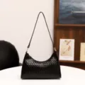 Schwarze geflochtene Leder Schultertasche schicke Hobo Handtasche minimalistisches Accessoire. - Gewebtes Schwarz