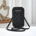 Borsa a tracolla trapuntata nera da donna, elegante borsetta per cellulare chic. - Nero