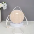 Stylish round straw crossbody bag for women, summer woven shoulder bag with PU leather trim. - 17*6*17 / White