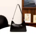 Schwarze Kroko-Prägung Baguette Schultertasche, minimalistische elegante Damen Handtasche. - Krokodilmuster Schwarz