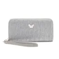 Silberne Damen Geldbörse aus Strohgeflecht mit weißem Schmetterling und Handschlaufe. - 20*2.5*10 / Grau