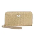 Lange Brieftasche aus Stroh mit weißem Schmetterling, Reißverschluss und Handschlaufe. - 20*2.5*10 / Aprikose