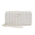 Weisse Damen Stroh Geldbörse lang mit Schmetterling Dekor, Einzel Reißverschluss Clutch Tasche. - 20*2.5*10 / Weiß