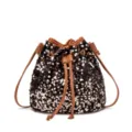 Sequins bucket bag, stylish sparkle shoulder crossbody bag, chic PU leather drawstring purse - Black Brown