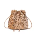 Chic sequin bucket bag for women, sparkling champagne shoulder handbag with drawstring closure. - Gold