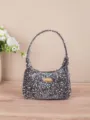 Grijze schoudertas met pailletten voor dames, sprankelende hobo tas met metalen detail voor stijl. - Zilver